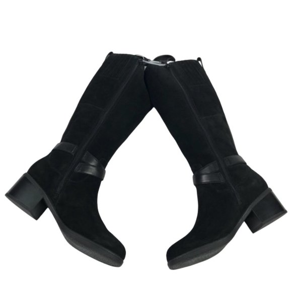 Clarks black suede knee high boots deals